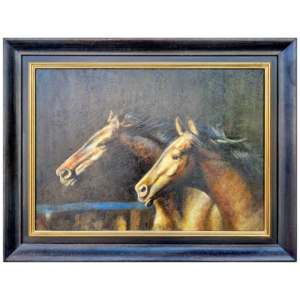 Eser AFACAN (1953-) - Süryani Ressam - Tuval Üzerine Yağlıboya Tablo - "Horses" (Atlar) - İmzalı (sol alt) 'Afacan' - 58.00 x 80.00 cm