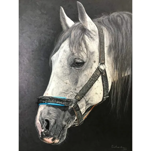 Esat Acet Nuhoğlu - Türk Ressam - At - İmzalı ve Tarihli 'ESAT ACET NUHOĞLU 2020' (sağ alt) - Tuval Üzerine Yağlıboya - 80.00 x 60.00 cm